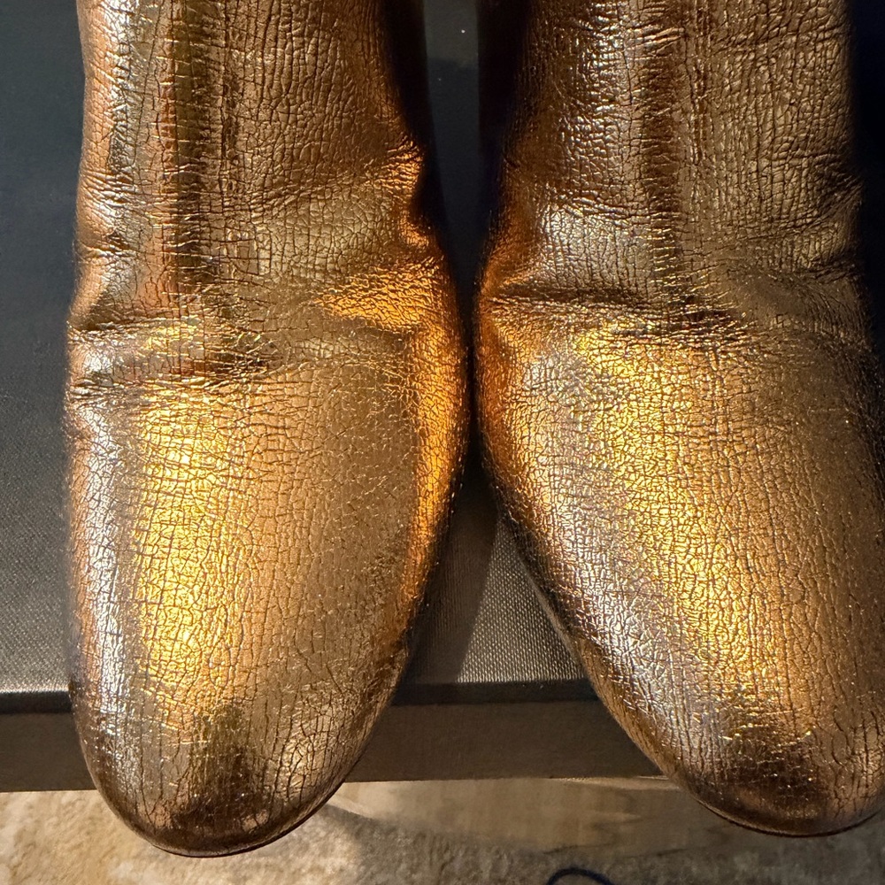 Authentic Saint Laurent Cracked Metallic Gold LouLou Boots Size 38 - Picture 8 of 16